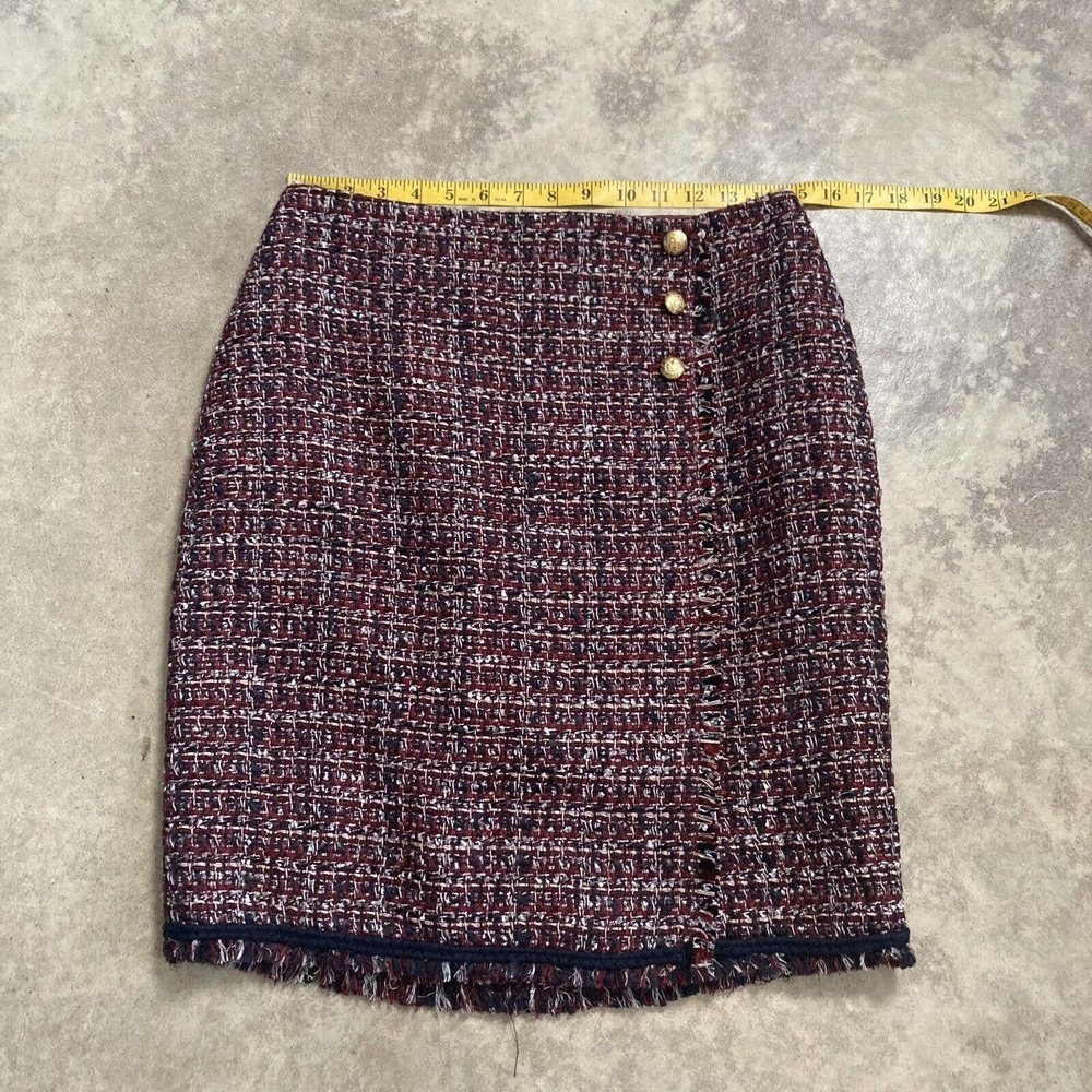 Talbots Skirt Womens 10P Tweed Fringe Pencil A Line Gold Crest Motif Buttons‎